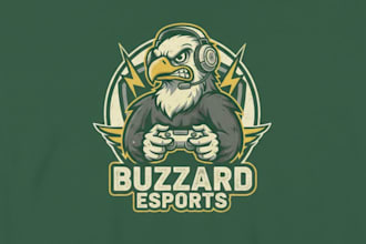 create premium vintage buzzard esport mascot logo t shirt design