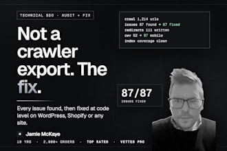 audit and fix every technical SEO issue on wordpress, shopify or any site