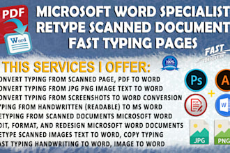 edit or modify, redesign, typing scanned documents retype pages ms word typist