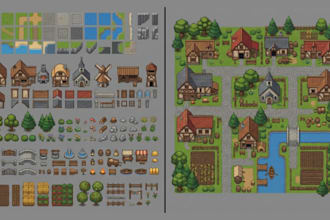 do 2d top down pixel art tileset rpg game map art character asset tile map