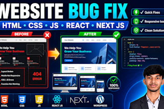 fix HTML CSS javascript react next js website bugs