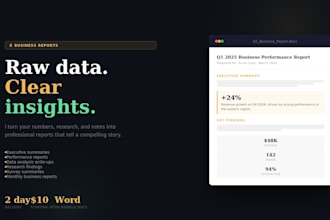 write a clear business report or data summary for you