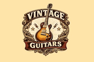 make vintage guitar logo design with unlimited review