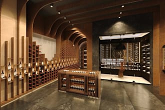 retouch modern wine store,cellar wine design,store layout,retail interior render