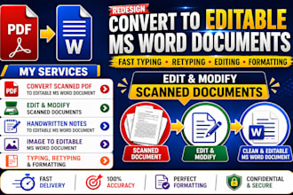 fast typing services, edit modify redesign retype scanned documents ms word