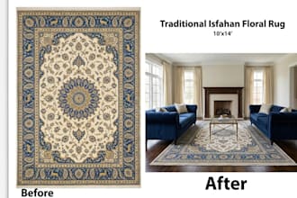create realistic rug mockups in luxury living room interiors