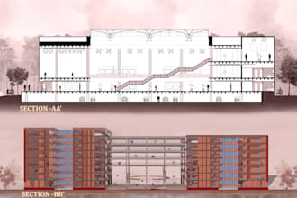 render floor plan, 2d plan, elevation, section in photoshop