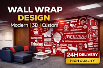 design unique and modern wall wrap graphics with 3d mockup