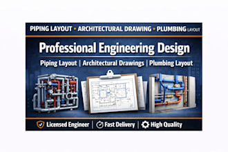 design piping layout, plumbing layout and architectural drawings