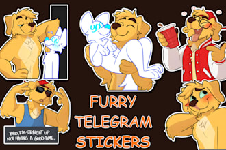 draw furry telegram sticker pack, fursona chibi emotes,nsfw and discord stickers