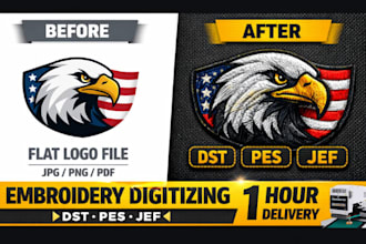 do embroidery digitizing logo into dst pes jef emb file
