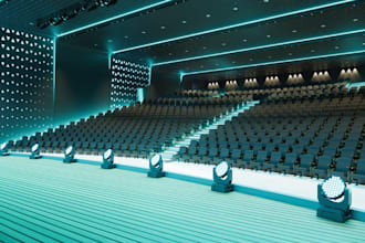 extend3d auditorium interior,concert stage render,event center,hall lobby design