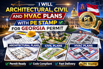 architectural, civil and hvac plans with pe stamp for georgia permit
