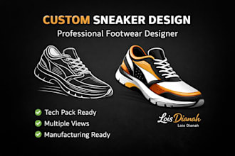 create a detailed footwear tech pack and custom sneaker design