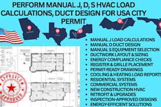 perform manual j, d, s hvac load calculations, duct design for USA city permit
