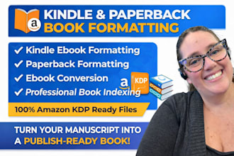 do book indexing, kindle ebook and paperback formatting, ebook conversion
