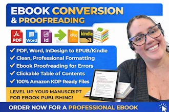 do ebook conversion and ebook proofreading PDF word indesign to epub kindle