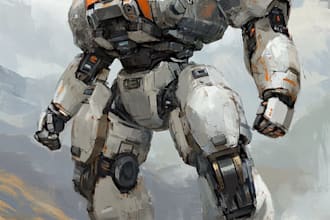 draw amazing character mecha robot illustration