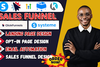 design ghl landing page, sales funnel in systeme io, thrivecart, samcart, kartra