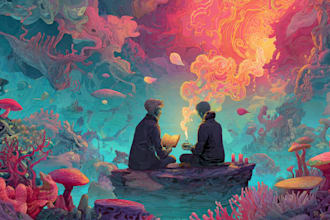 stunning illustration psychedelic, lifestyle, surrealism