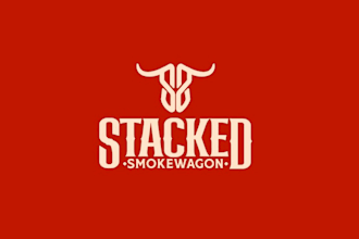 design stacked smoke wagon rugged modern western branding craft bbq logo