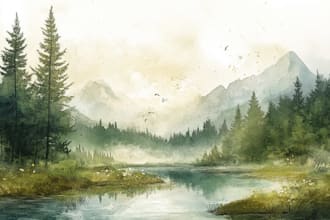draw a watercolor landscape illustration