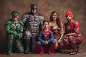 design a family superhero portraits for you