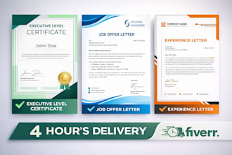 design certificate , build job letter ,  create experience letter