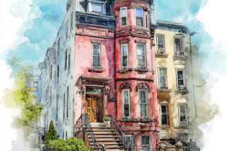 create a watercolor house portrait or buildings