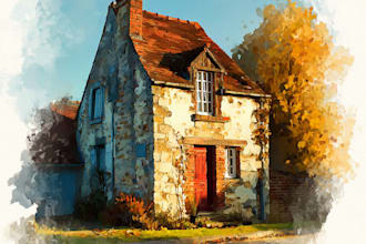 create a watercolor house portrait or buildings