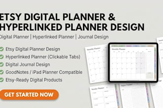 design etsy digital planner, hyperlinked planner and digital journal