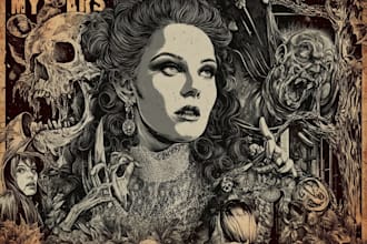 draw dark fantasy horror illustrations in vintage style
