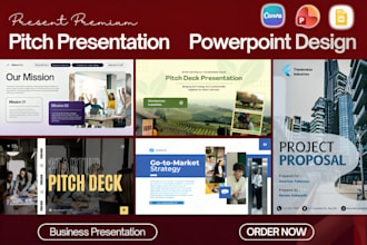 design pitch deck presentation, powerpoint slides design canva proposal document