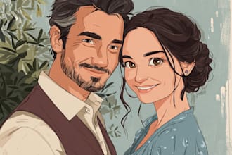 illustrate a romantic family couple portrait