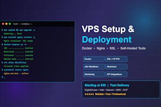 setup your vps install docker nginx SSL and deploy self hosted web apps
