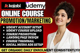 udemy course promotion, udemy course upload, kajabi course setup