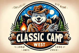 make an amazing classic camp west mascot logo design with free vector