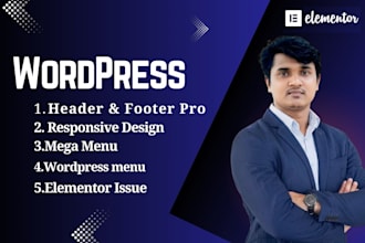 design wordpress header footer mega menu or fix elementor