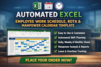 create automated excel employee work schedule, rota, manpower calendar template