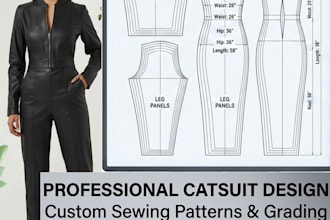provide professional sewing patterns for catsuits and corset