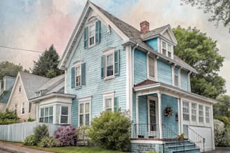 create house and building photo into watercolor art
