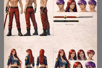 design character sheet and turnaround for 3d modeling or game