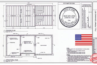 utah full permit drawing set, framing plan, structural plan, pe stamp for iowa