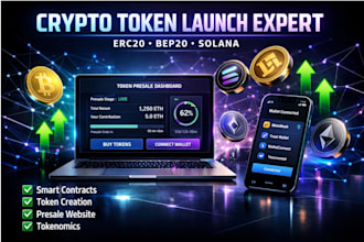 develop smart contract, erc20 bep20 tokens, solana token presale websites