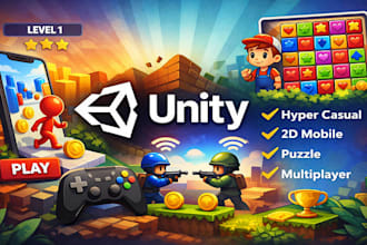 do unity hyper casual game, 2d mobile game, puzzle game, multiplayer game