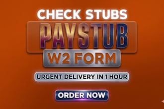 design and prepare paystub, pay stub, check stubs, 1099, w2