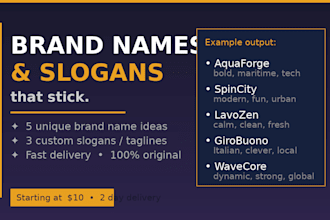 create catchy business names, slogans and taglines for your brand