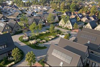 develop real estate housing, cgi townhome design, streetscape exterior rendering