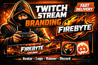 design a twitch stream branding package with avatar logo banner discord icon