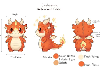 create plushie reference sheet for plush toy stuffed animal design ych tech pack